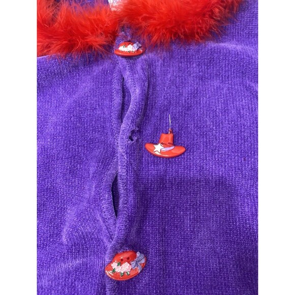 Vintage Belle point Hat sweater size Large Soft Purple Red Fur Collar With Flaw - Picture 4 of 12